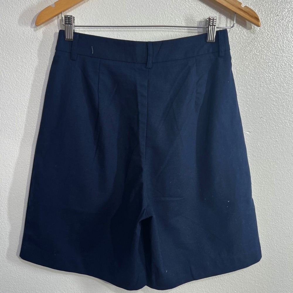 Commense Linen Blend Shorts S Small Navy Blue Pleated High Waisted High Rise New - Picture 3 of 9